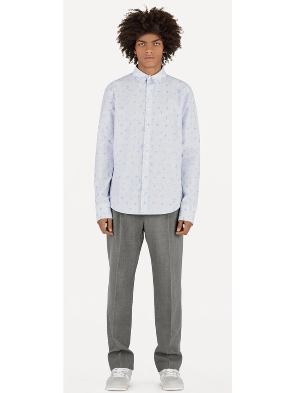 Louis Vuitton Light Blue Monogram Print Button-Up Shirt